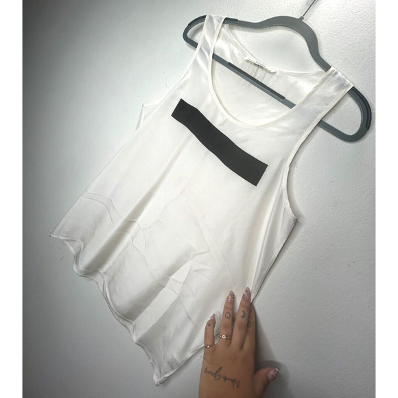 Allsaints Off-White 100% Silk Long Line Tank Top Black Rectangle Block Front 8 - Picture 4 of 8